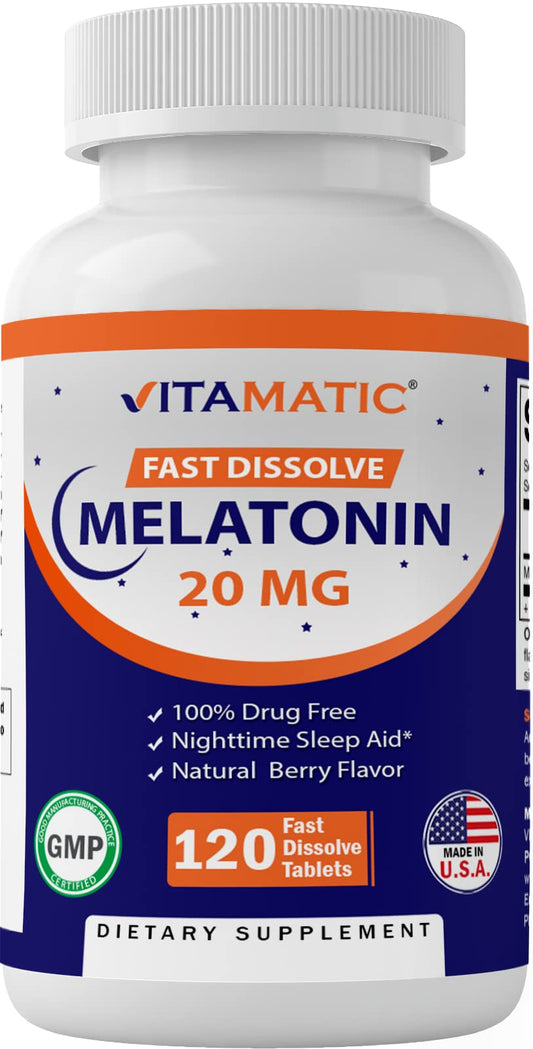 Vitamatic Melatonin 20mg Tablets | Vegetarian, Non-GMO, 6 pack