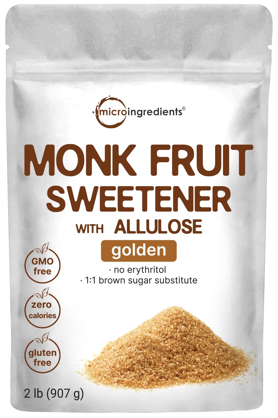 Golden Monk Fruit Sweetener with Allulose, 2 lbs | No Erythritol, No Aftertaste Micro Ingredients