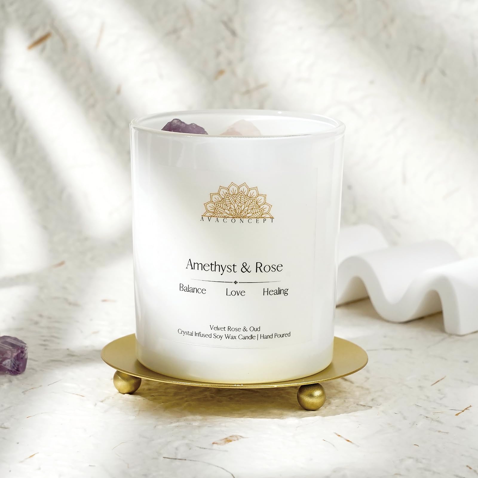 Ava Concept Scented Crystal Candle 10 oz jar Candle (Velvet Rose & Oud) ava concept