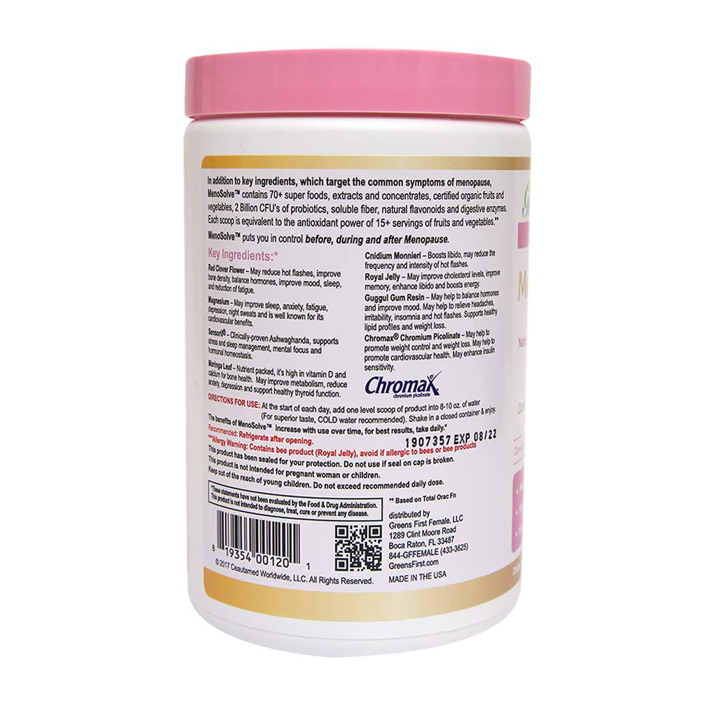 Greens First Female MenoSolve Plus Probiotics, Natural Relief for Menopause, 30 Servings Greens First
