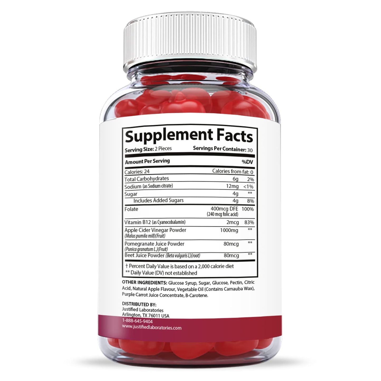 Justified Laboratories (5 Pack) Ketofitastic Keto Gummies 1000MG ACV with Pomegranate