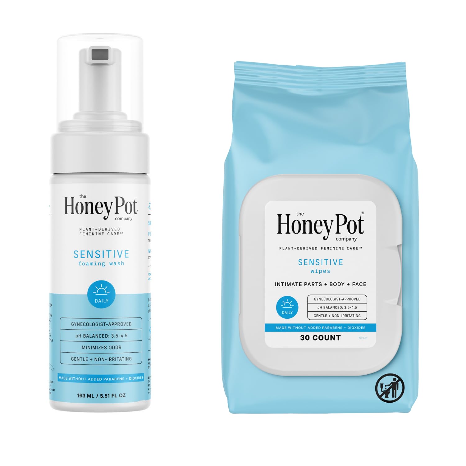The Honey Pot Company - Feminine Wash & Feminine Wipe Bundle - Includes Unscented Ph Balance