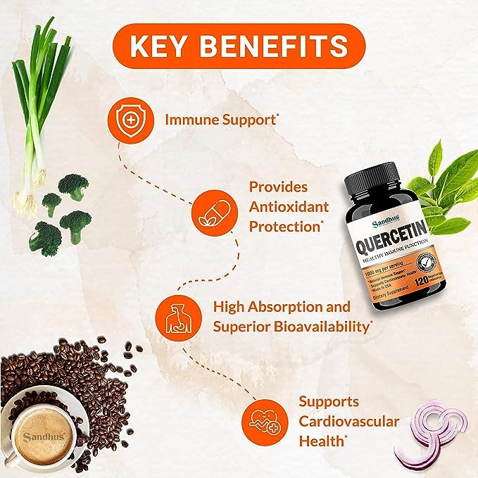 Sandhu's Quercetin 1000mg Per Serving 120 Count(Pack of 2) Vegetarian Capsules Sandhu's