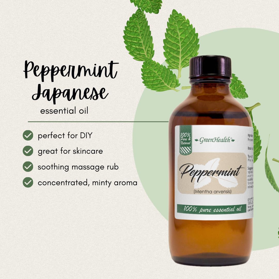 Peppermint Essential Oil - 4 fl oz - 100% Pure Essential Oil - GreenHealth GreenHealth