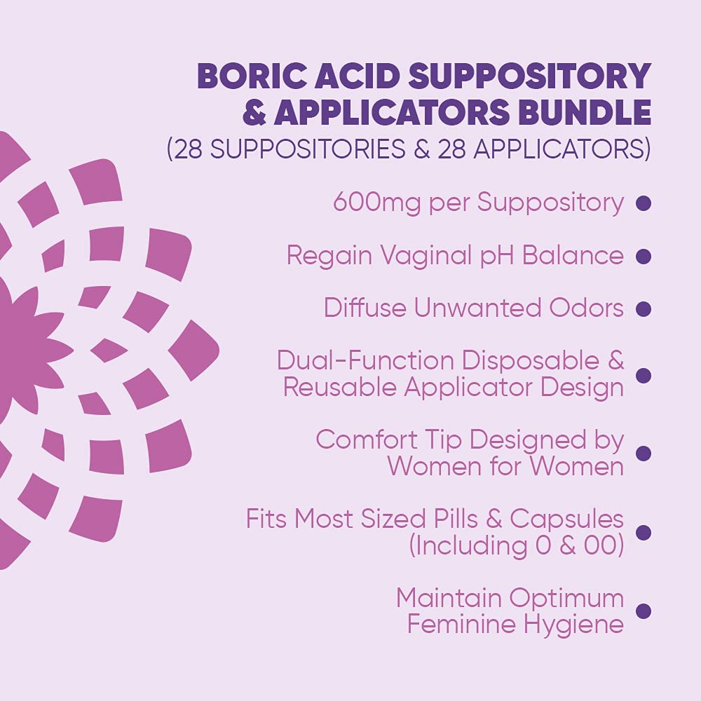 SEROVERA Seroflora Boric Acid Vaginal Suppositories 600 mg + Suppository Applicators Bundle SEROVERA