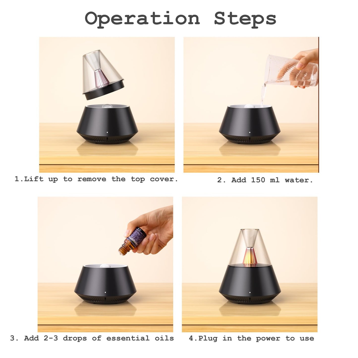 TriPro Essential Oils Aroma Diffuser,Portable Humidifier with Cool Mist and Warm Light Effect,Remote Control
