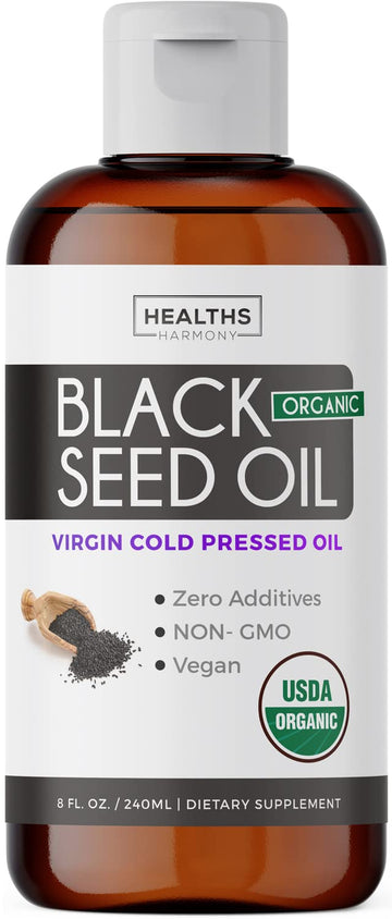 USDA Organic Black Cumin Seed Oil Liquid (8 fl oz) Premium Cold-Pressed Nigella Sativa