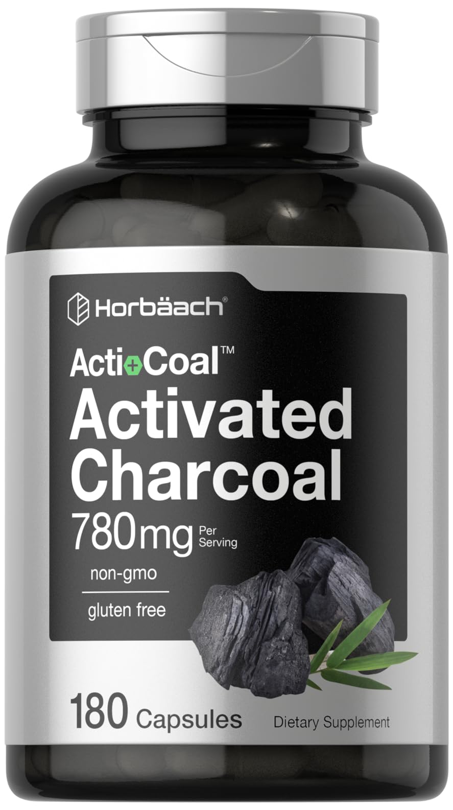 Charcoal Pills 780mg | 180 Capsules | Activated Charcoal from Coconut Shells | Non-GMO 