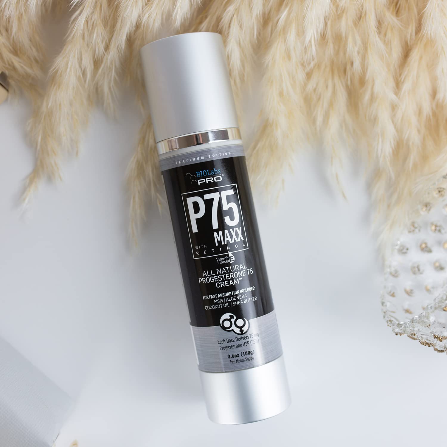 BIOLABS PRO Natural P75 Maxx with Retinol Cosmetic Cream - 7000MG Progesterone per Bottle - 7.5% BIOLABS PRO