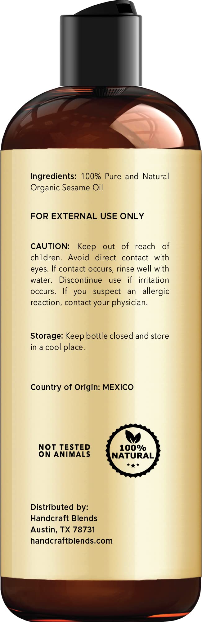 Handcraft Blends Organic Sesame Oil for Skin and Hair 8 oz - 100% Pure and Natural - Premium Handcraft Blends