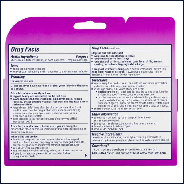 Monistat 7 Vaginal Cream with Tube Plus 7 Disposable Applicators, Anti-Fungal, For Most Vaginal Yeast Monistat