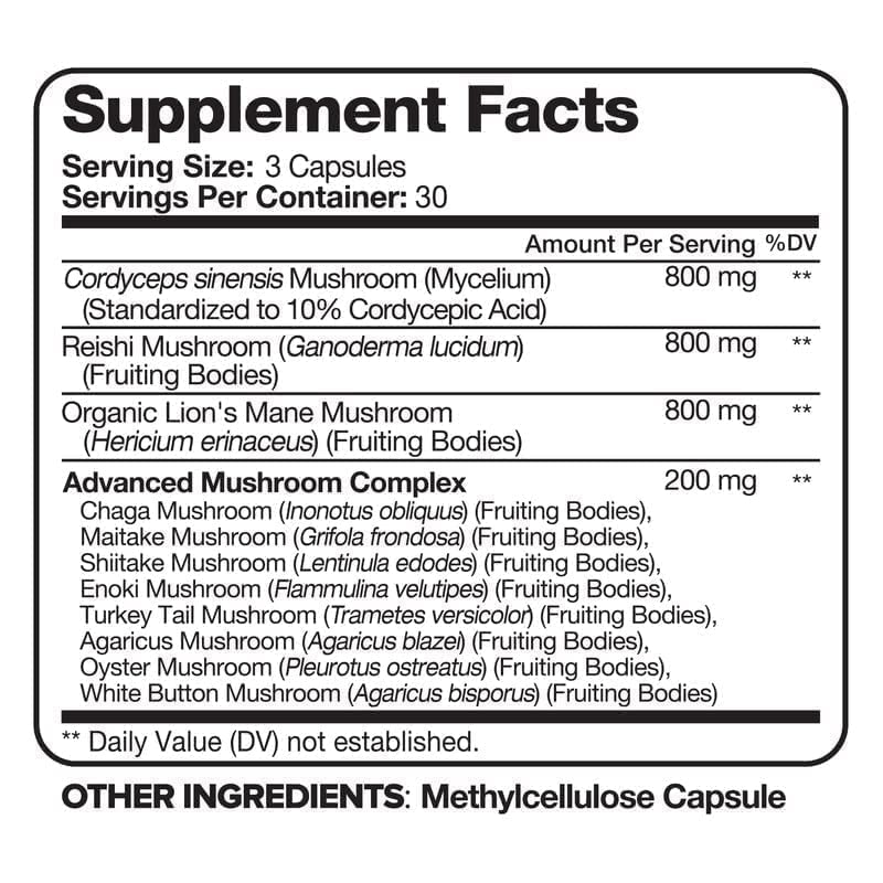Nutrivein Mushroom Supplement - 2600mg - 90 Capsules - 11 Organic Mushrooms Nutrivein