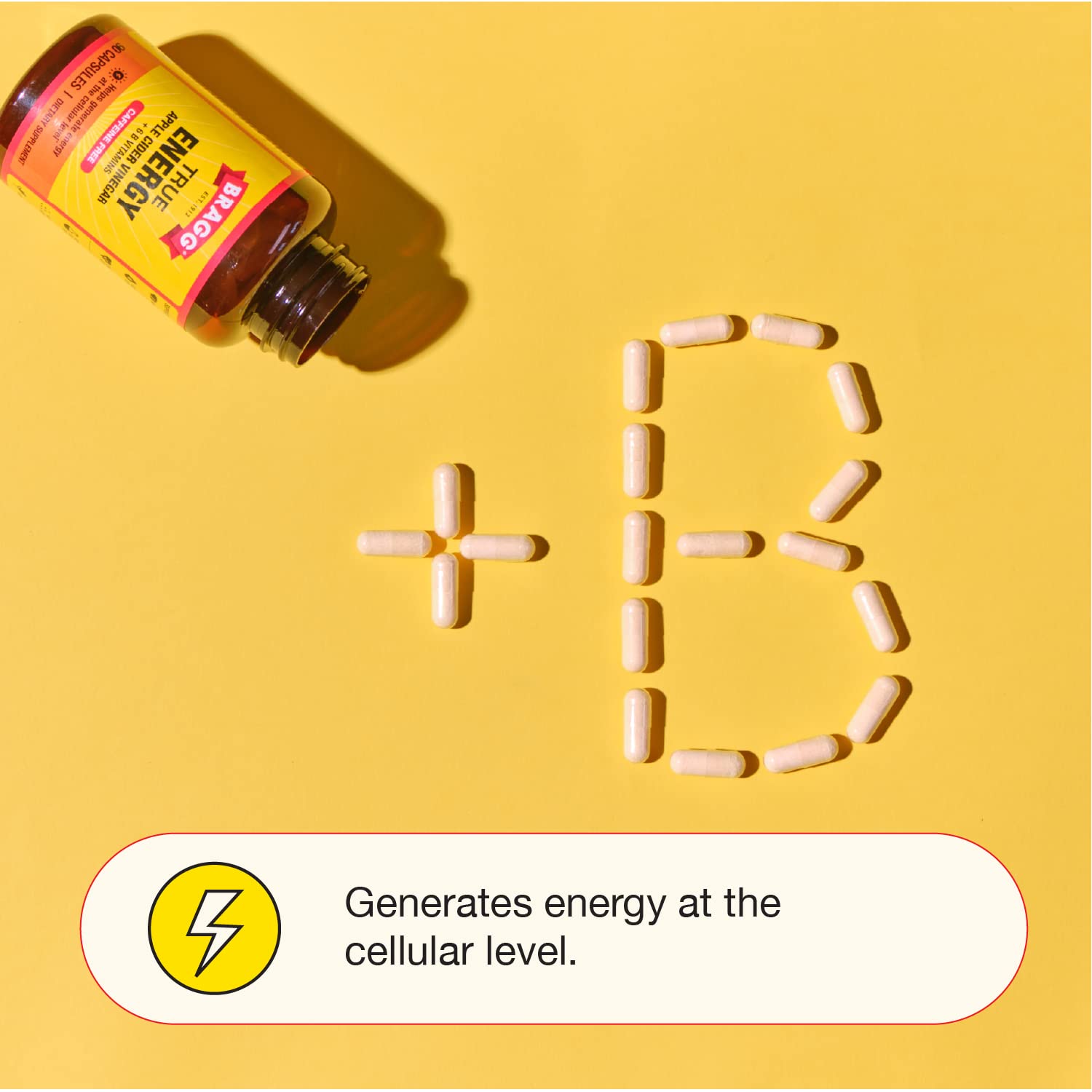 Bragg Apple Cider Vinegar True Energy Capsules – 6 B Vitamins – Caffeine Free Bragg