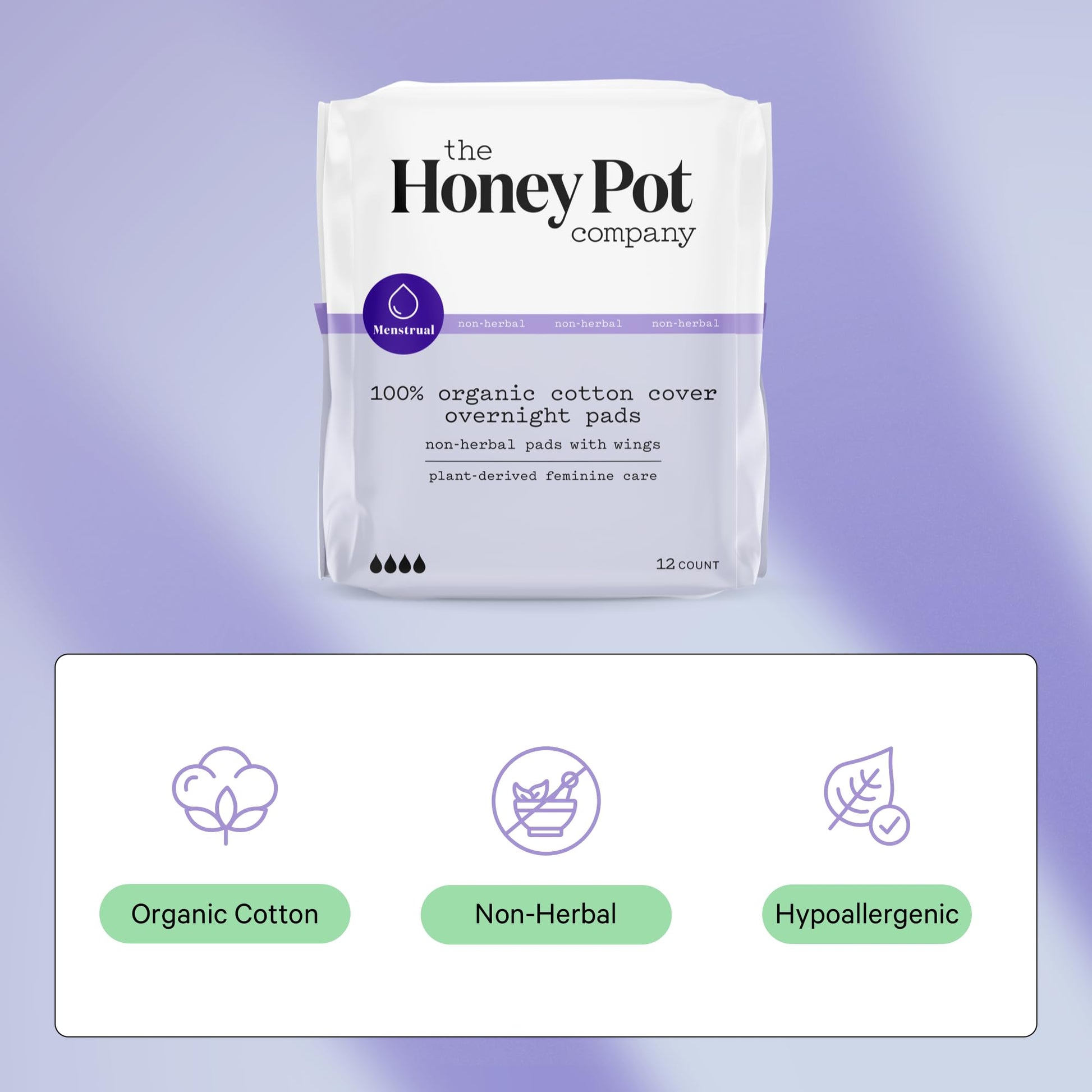 The Honey Pot Company - Non-Herbal Overnight Pads with Wings - Organic Pads for Women The Honey Pot Company
