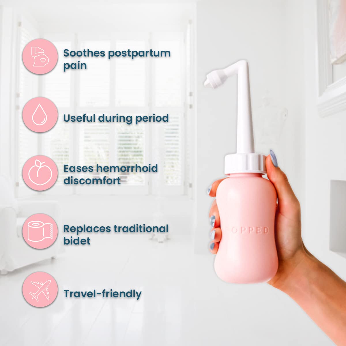 Popped Peri Bottle for Postpartum Care | Portable Bidet | Spray Bottle for Pain Relief, Tears POPPED