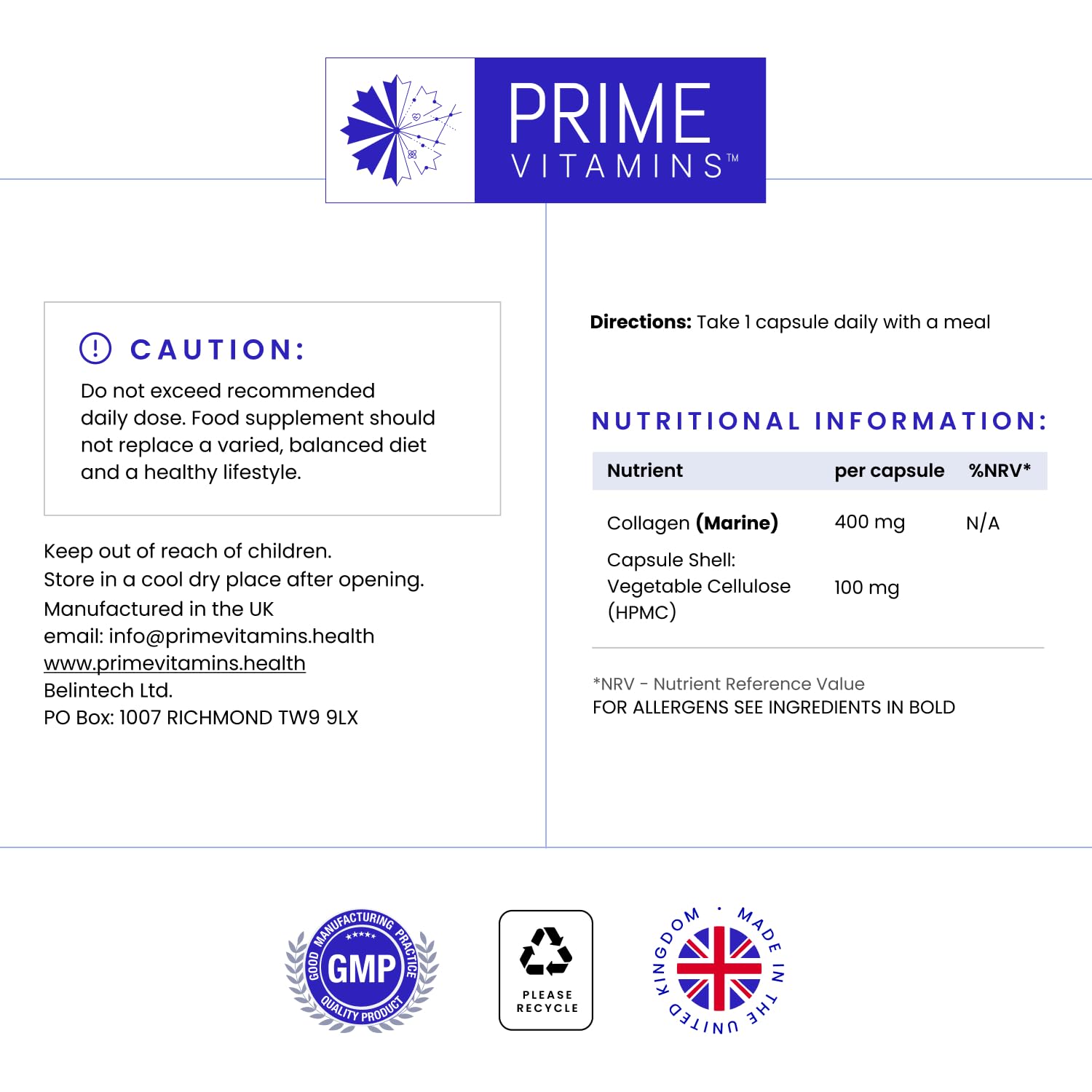 Marine Collagen 400mg | Hydrolysed Collagen Supplements for Women & Men