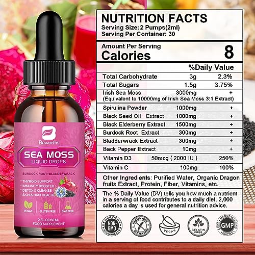 3000mg Sea Moss Liquid Drops - Black Seed Oil & Irish Sea Moss Gel