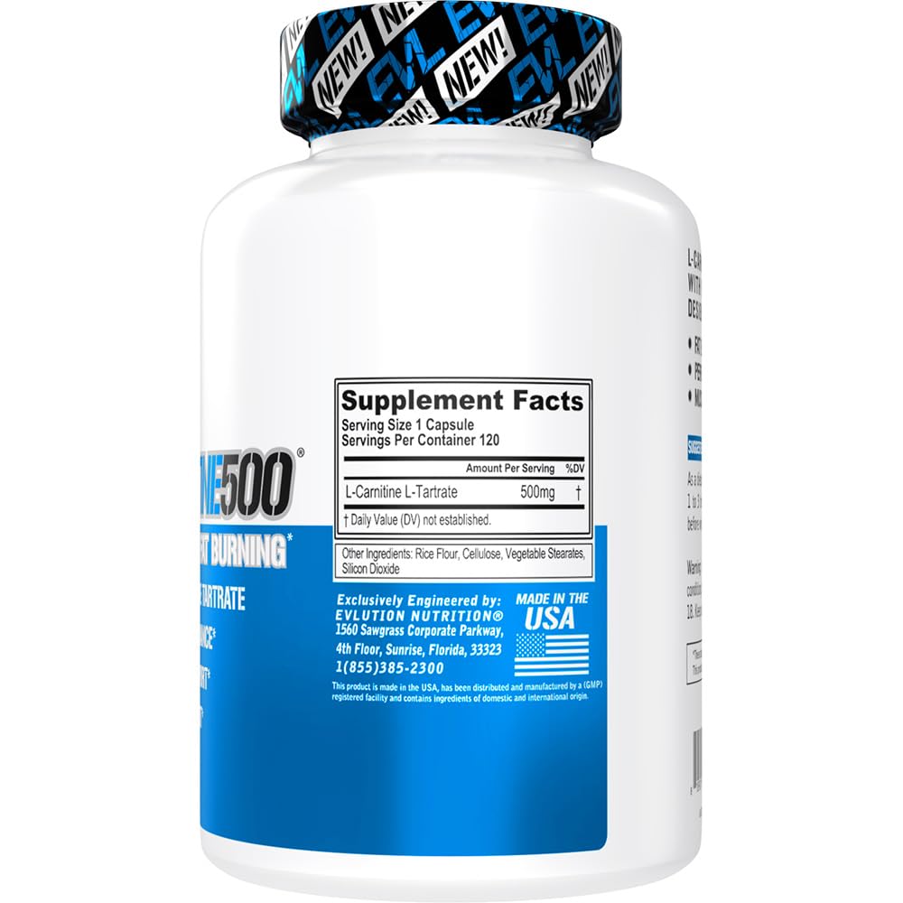 EVL L-Carnitine Supplement for Weight Loss Support - L carnitine 500mg Diet Pills