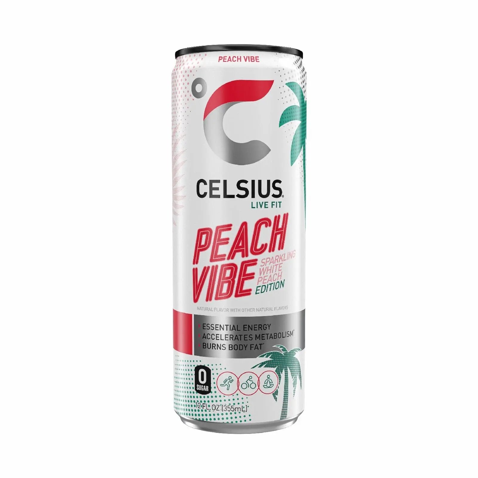 CELSIUS Sparkling Peach Vibe, Functional Essential Energy Drink, 12 Fl Oz