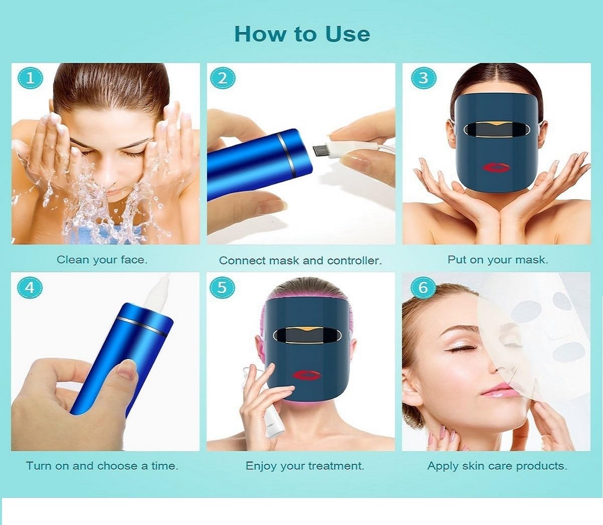 Lyte Wireless LED Light Therapy Mask Red Blue Amber 3 Color Light Weight| Includes Power Lift Care