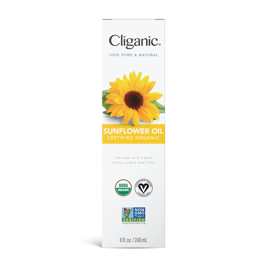 Cliganic Organic Sunflower Oil, 100% Pure (8oz) - For Skin, Hair & Face | Natural Cold Pressed Unrefined