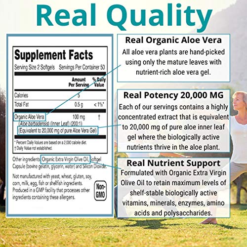 NutriWorth Aloe Vera Supplement (100 Softgels) 20,000mg Pure Gel Equivalency NutriWorth