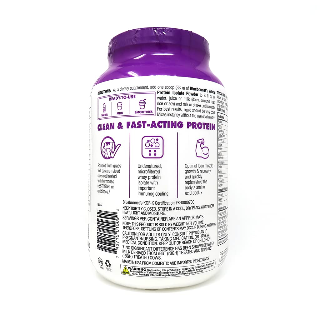 BlueBonnet 100% Natural Whey Protein Isolate Powder, Chocolate, 2 Pound Bluebonnet