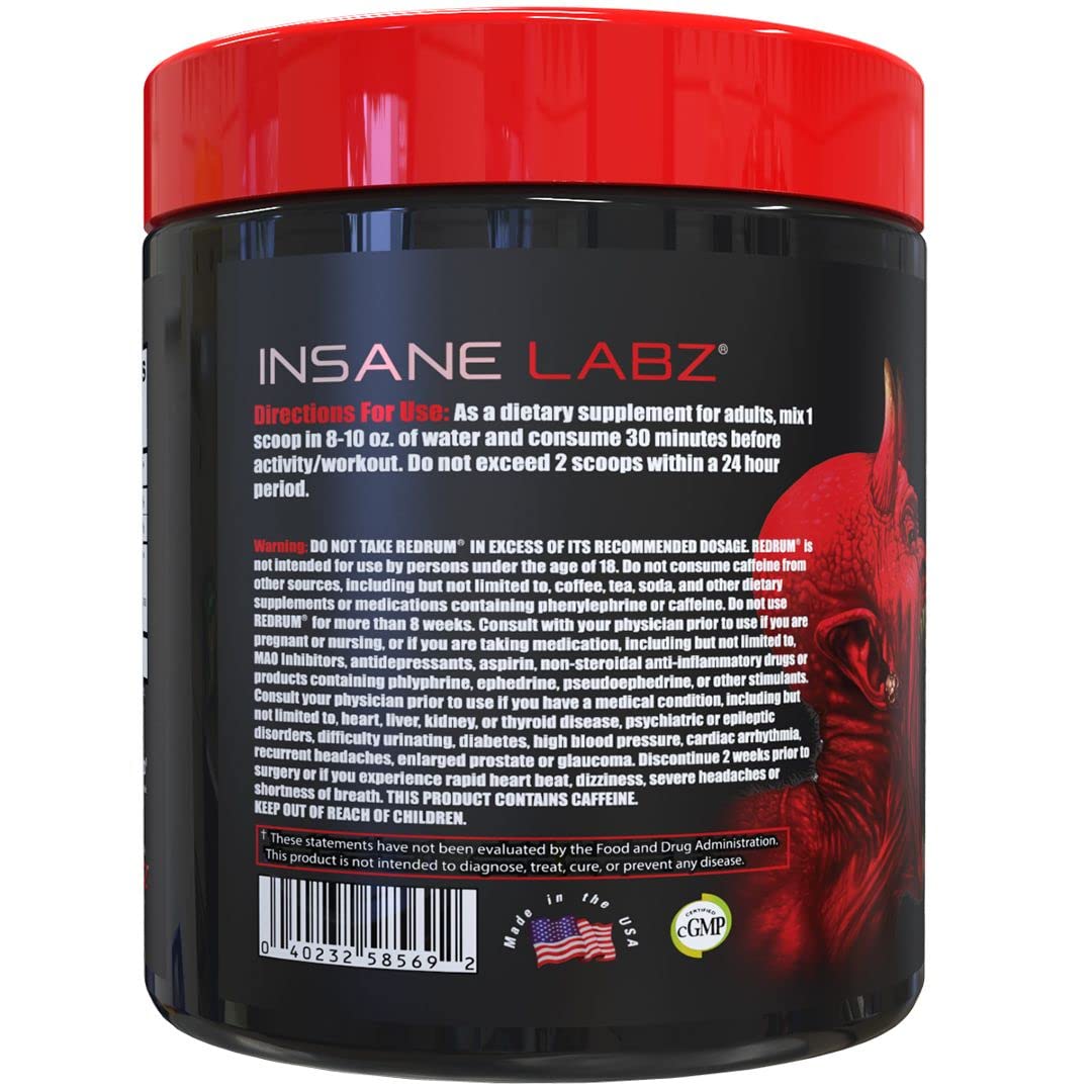 Insane Labz Redrum High Stim Pre Workout NO Booster Powder, Loaded with Beta Alanine