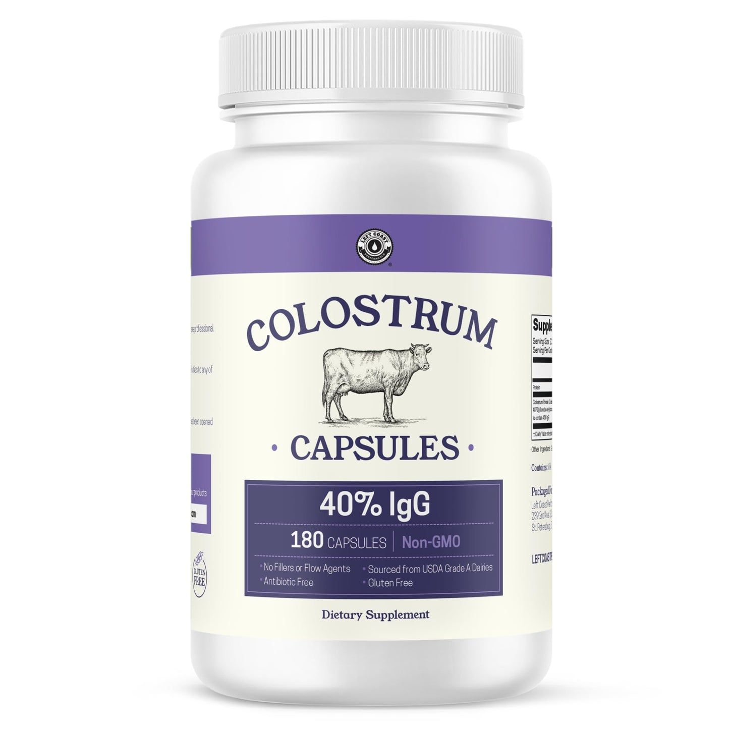 180ct Colostrum Capsules 40% IgG - USA Sourced Bovine Colostrum Powder 