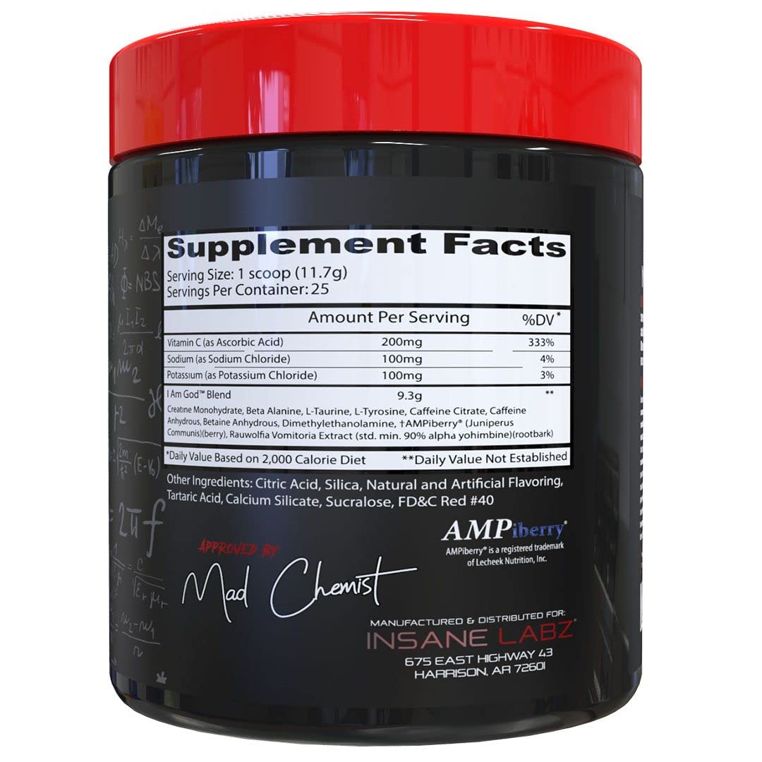 Insane Labz I am God Pre Workout, High Stim Pre Workout Powder Loaded with Creatine