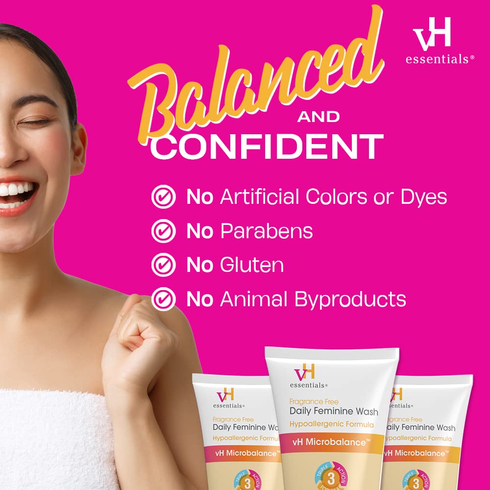 vH essentials Daily Feminine Wash - Fragrance Free, Hypoallergenic with Tea Tree Oil