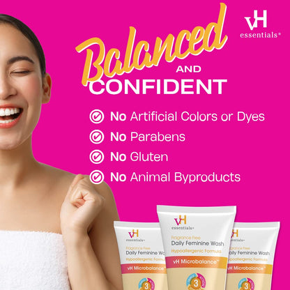 vH essentials Daily Feminine Wash - Fragrance Free, Hypoallergenic with Tea Tree Oil