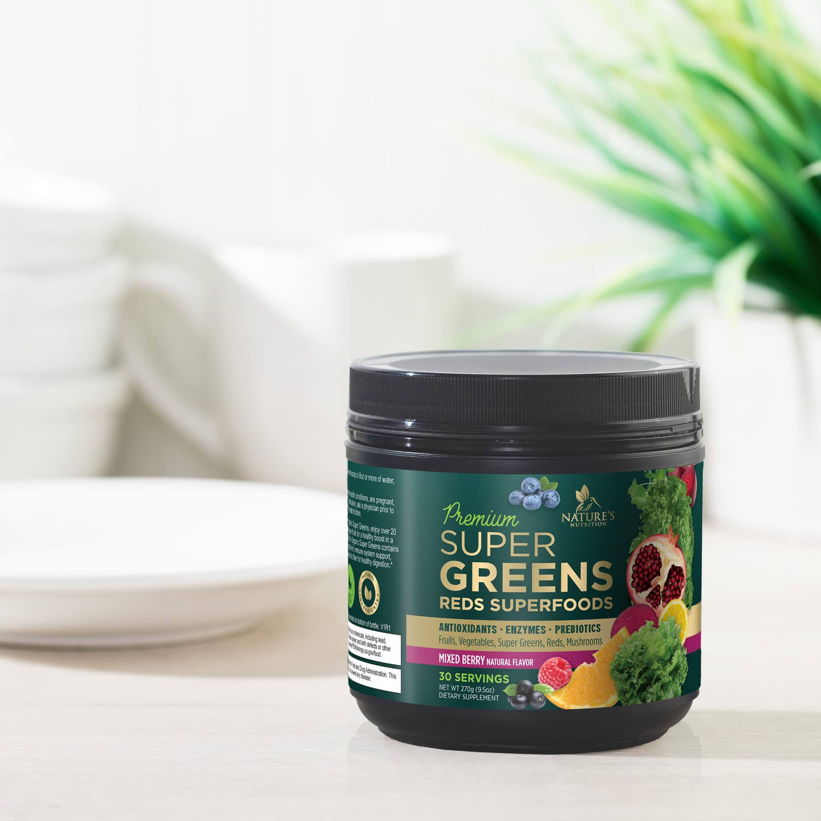 Greens Superfood Powder Supplement - Super Green Smoothie Mix Blend with Spirulina Nature's Nutrition