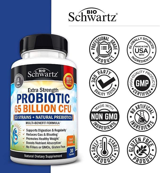 Probiotic 65 Billion - Probiotics with Prebiotic for Women & Men - Lactobacillus BioSchwartz