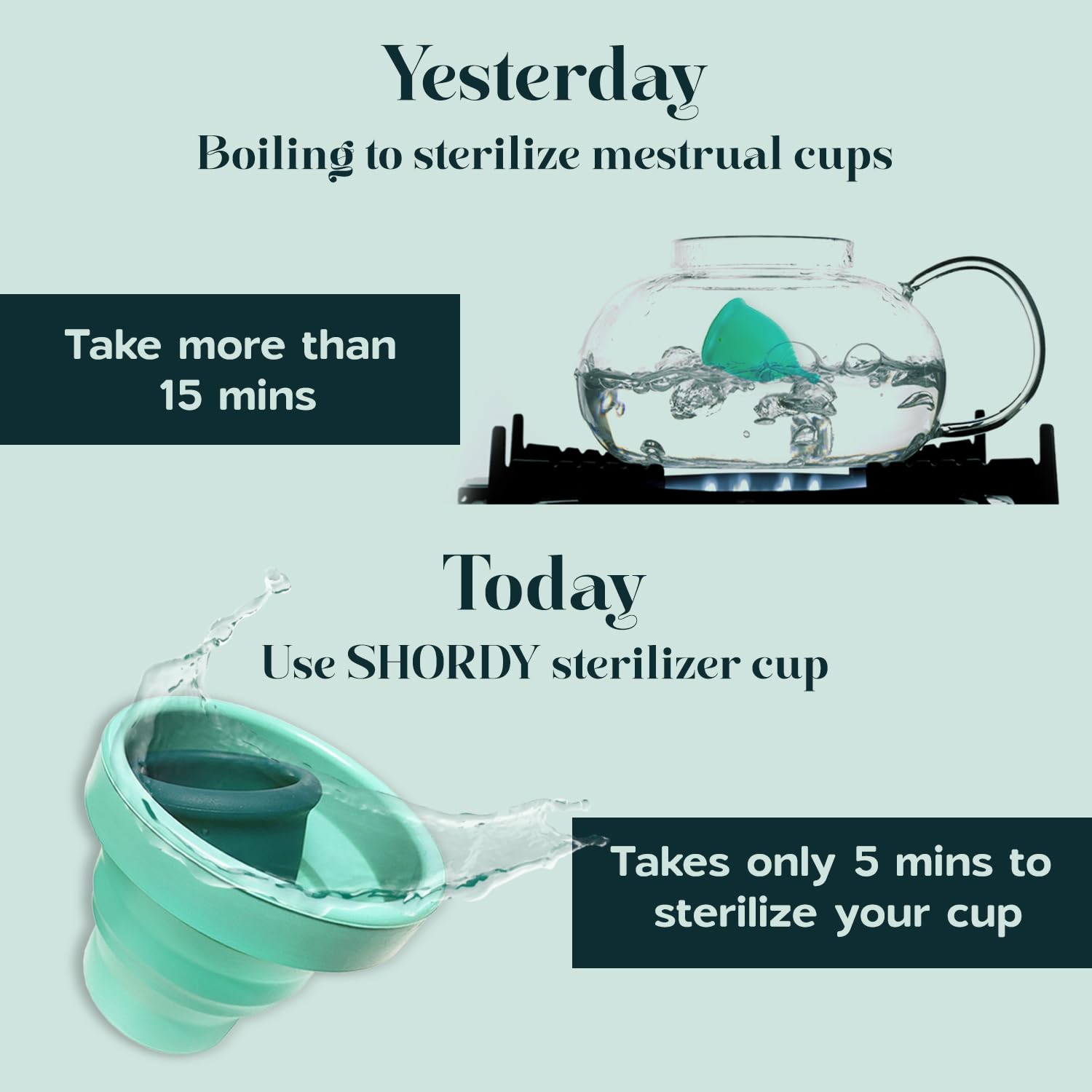 SHORDY Menstrual Case Holder for Sterilization, Collapsible Silicone Container - Boil, Sterilize SHORDY