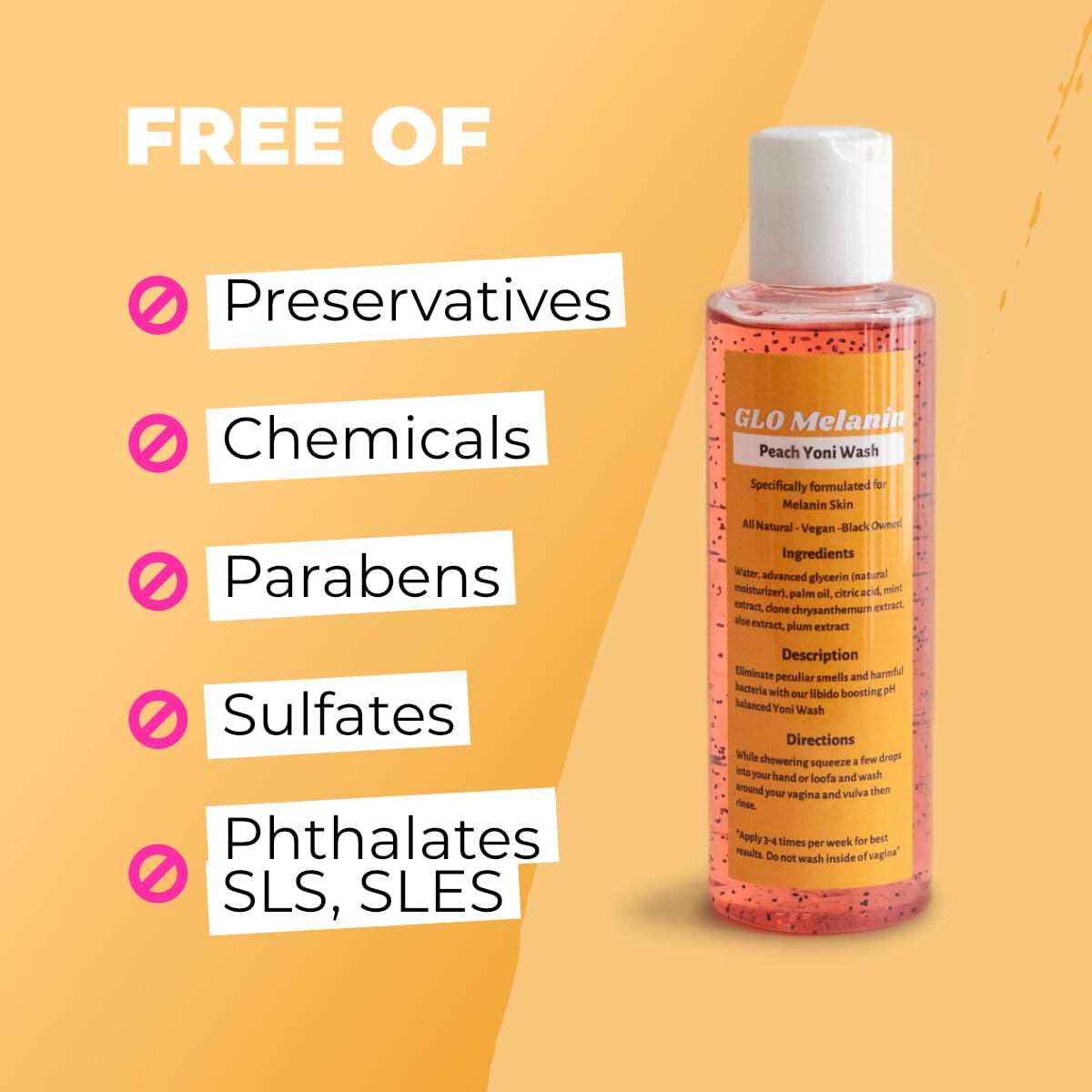 GLO Melanin Peach Yoni Wash with Aloe Vera, All Natural Feminine Wash for Women pH Balance Glo Melanin