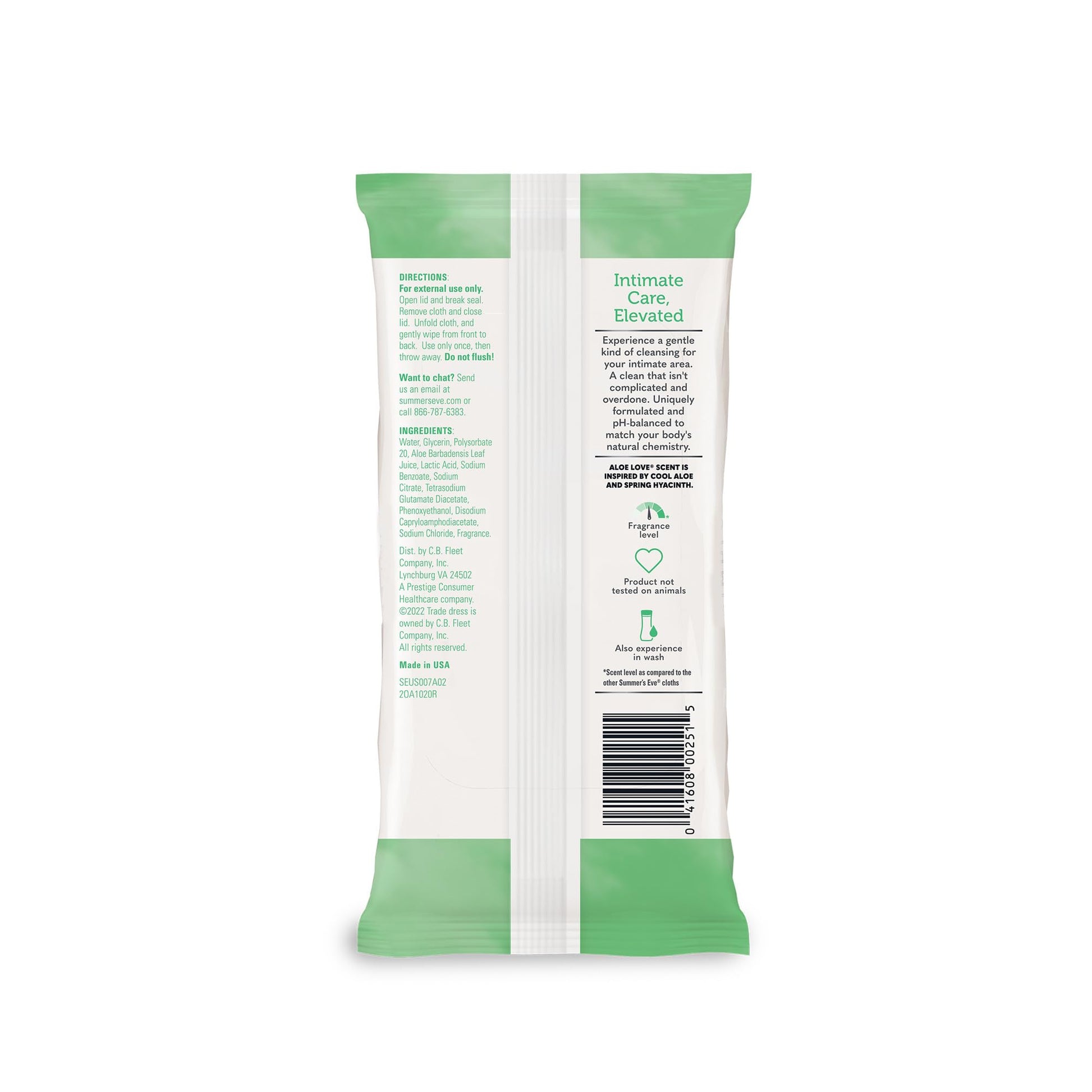 Summer's Eve Aloe Love Gentle Daily Feminine Wipes, Removes Odor, pH balanced, 32 Count, 12 Pack Summer's Eve