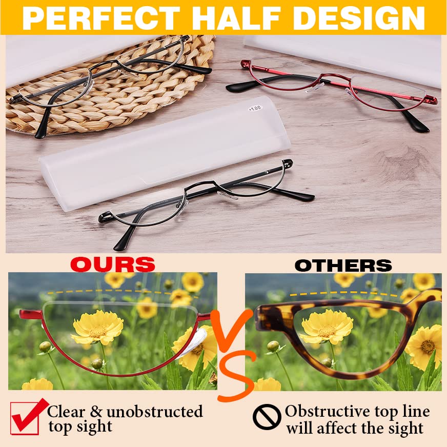 Yiwaeye 3 Pack Half Moon Reading Glasses Anti Blue Light UV, Half Frame Semi Lens Slim