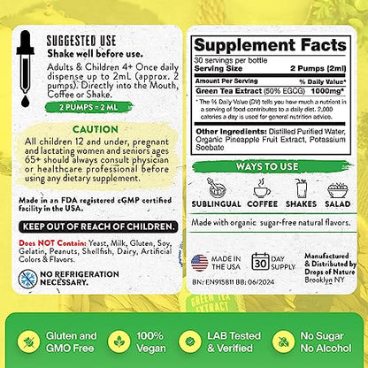 Green Tea Extract - 1000mg - 50% EGCG - Green Tea Liquid Drops, 4x more Powerful than