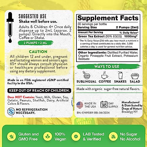 Green Tea Extract - 1000mg - 50% EGCG - Green Tea Liquid Drops, 4x more Powerful than Drops Of Nature