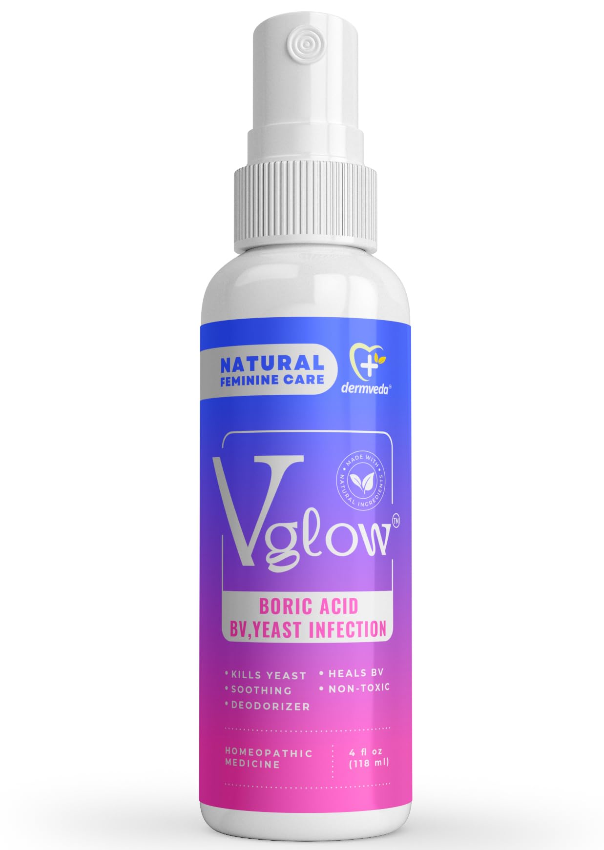 Dermveda Boric Acid BV Relief for Women - Natural Yeast Infection, Odor, Itch Relief Solution