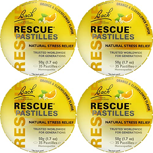 RESCUE Bach PASTILLES, Orange and Elderflower Flavor, Natural Stress RESCUE