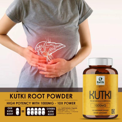 Earth BOTANIC Organic Kutki Root Powder 1000mg 120 Capsules (Picorohiza Kurrooa)