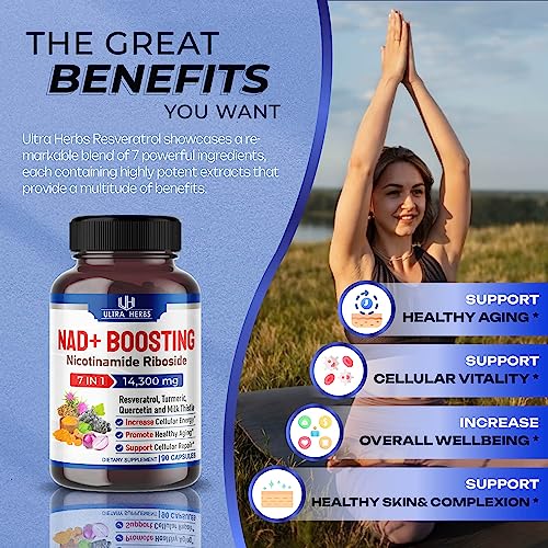 NAD+ Supplement 14,300mg with Nicotinamide Riboside NR, Trans Resveratrol, Quercetin ULTRA HERBS