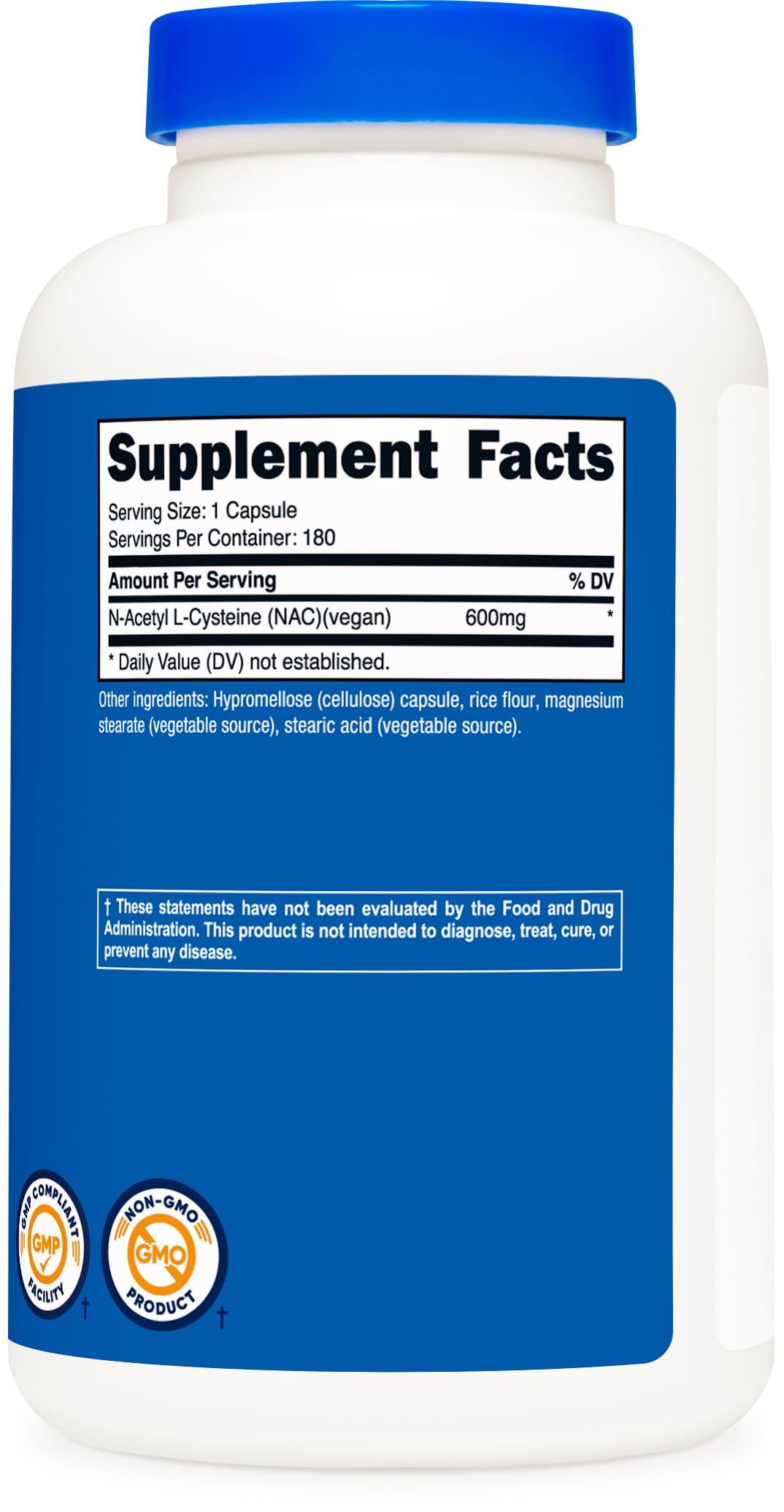 Nutricost N-Acetyl L-Cysteine (NAC) 600mg, 180 Capsules - Non-GMO, Gluten Free Nutricost