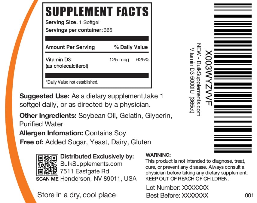 BULKSUPPLEMENTS.COM Vitamin D3 5000IU Softgels - Cholecalciferol, D3 Supplement BULKSUPPLEMENTS.COM