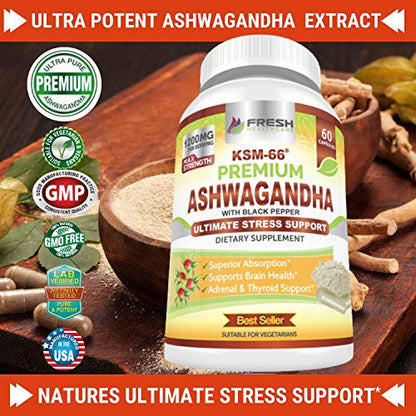 FRESH HEALTHCARE Ashwagandha Capsules KSM 66-1200mg Pure and Potent