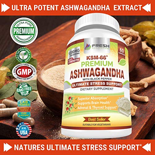 FRESH HEALTHCARE Ashwagandha Capsules KSM 66-1200mg Pure and Potent FRESH HEALTHCARE