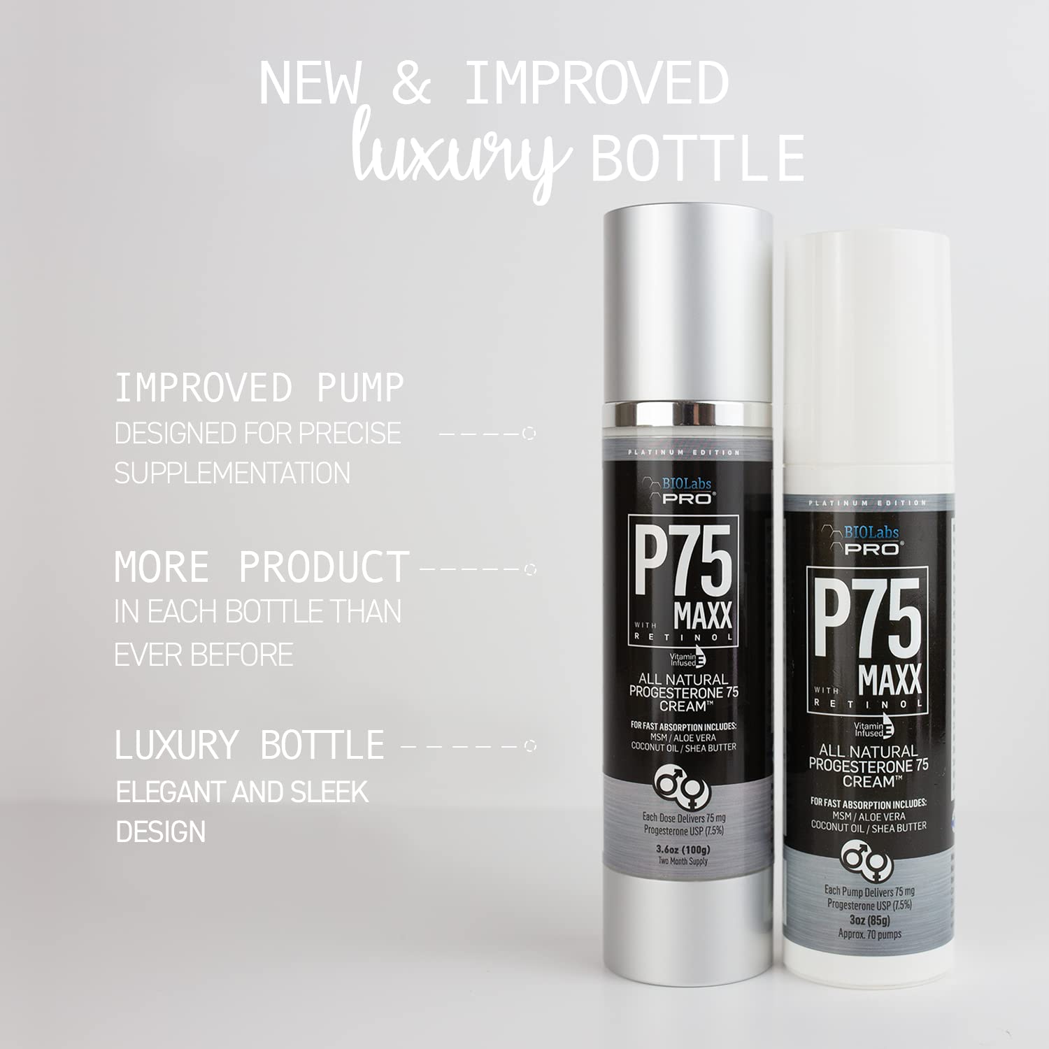 BIOLABS PRO Natural P75 Maxx with Retinol Cosmetic Cream - 7000MG Progesterone per Bottle - 7.5% BIOLABS PRO