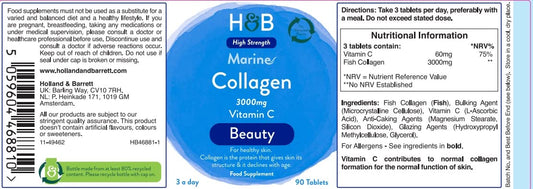 Holland and Barrett Marine Collagen with Vitamin C 3000mg 90 Tablets
